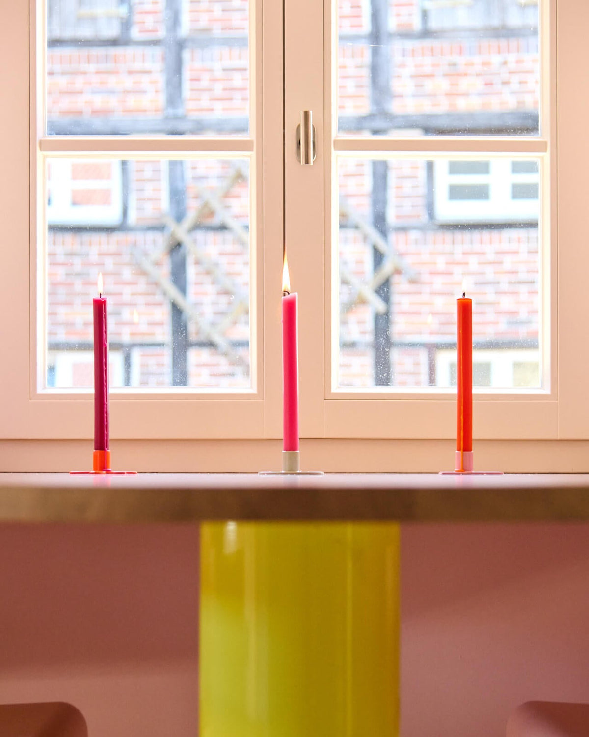 Kerzenständer | Kerzenhalter für Stabkerzen HERZ Rosa + Kerze