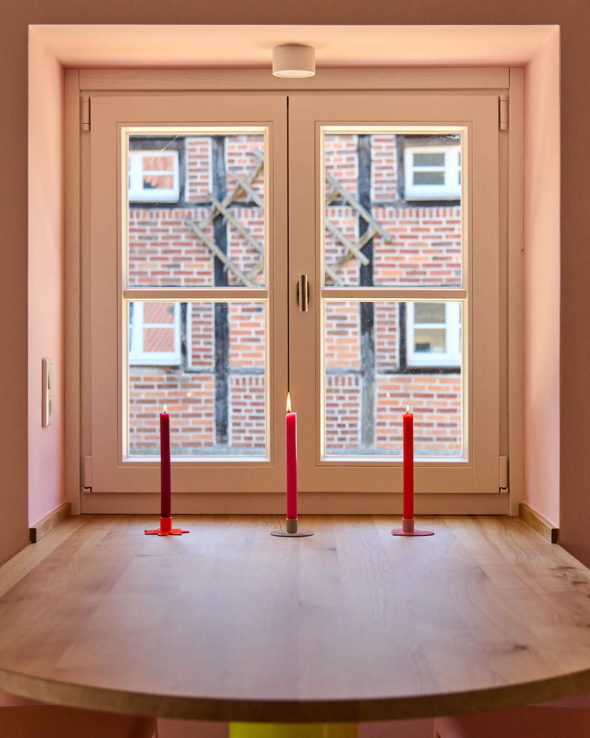 Kerzenständer | Kerzenhalter für Stabkerzen HERZ Rosa + Kerze