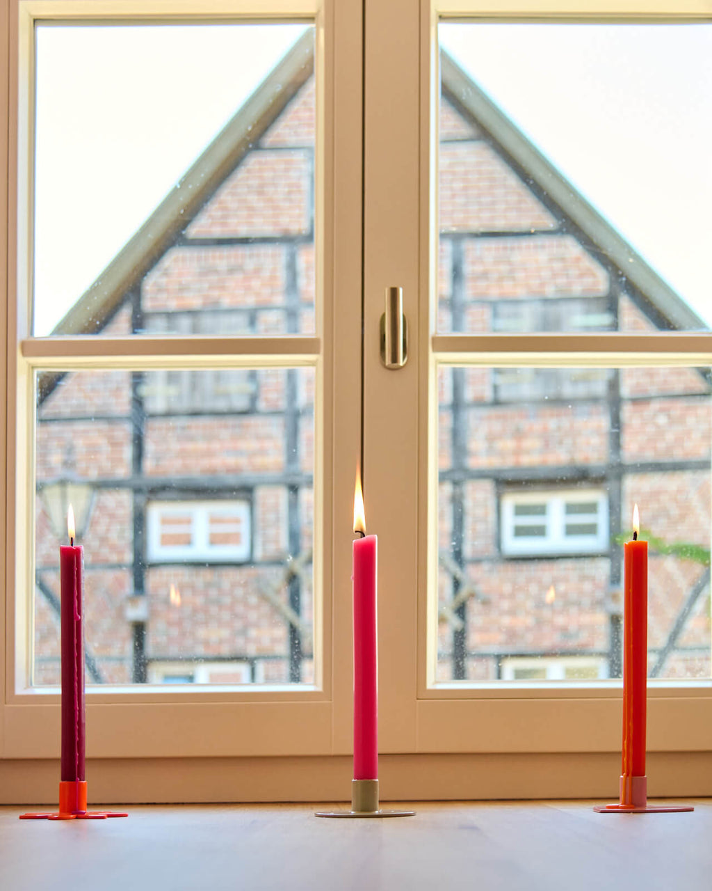 Kerzenständer | Kerzenhalter für Stabkerzen HERZ Rosa + Kerze